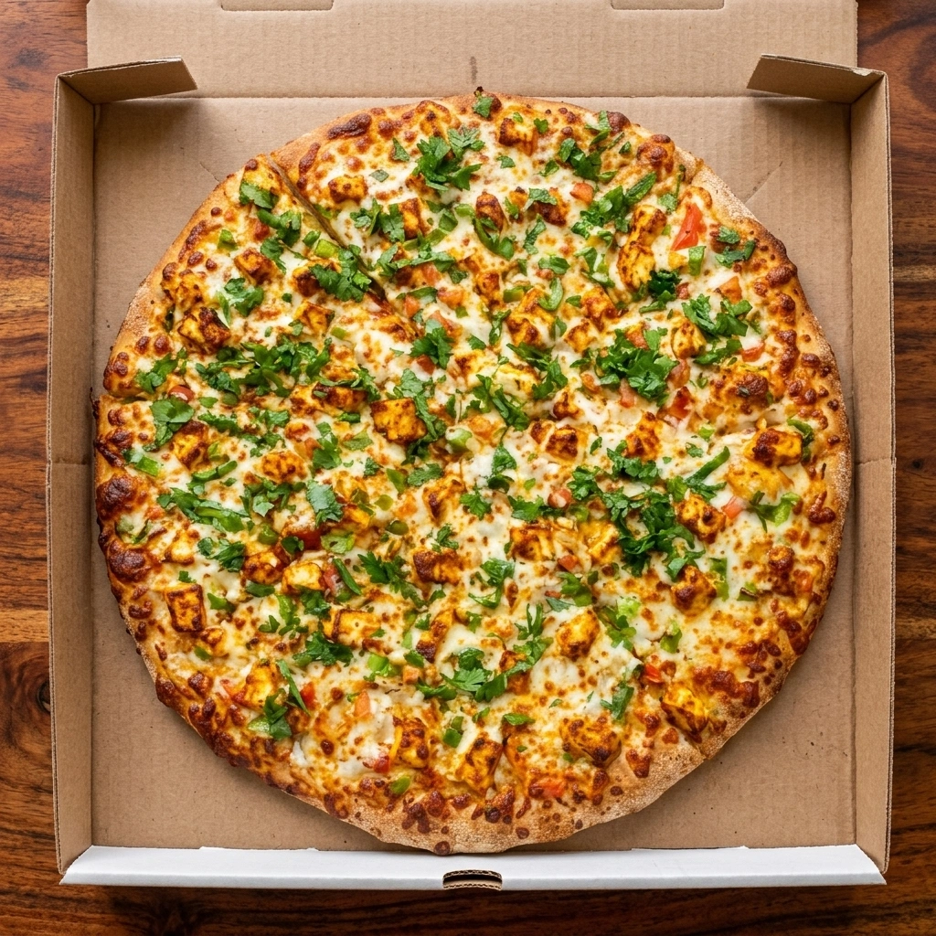 Spiced vegetable curry with buttered buns, reflecting the Indian-inspired flavours of the Shahi Paneer Pizza at Samra's Pizza Calgary