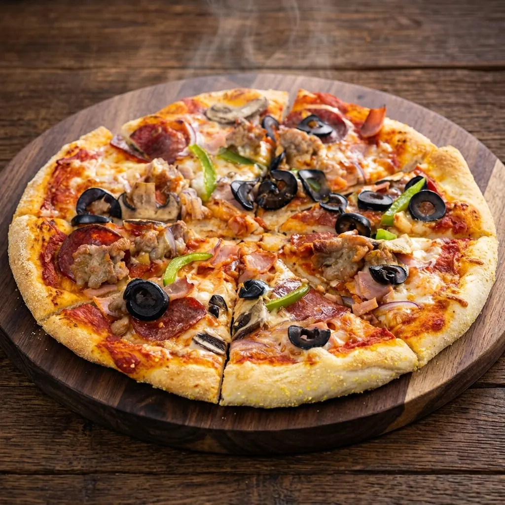 Samra's Favourite Pizza loaded with pepperoni, sausage, beef and veggies from Samra's Pizza, NW Calgary